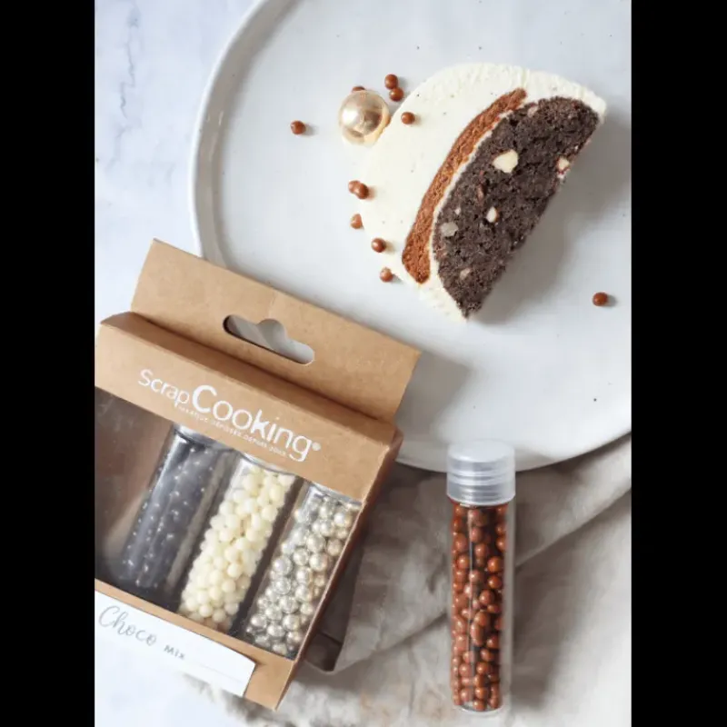Décoration Comestible*SCRAPCOOKING 4 Décors Billes Chocolat et Or 38 g