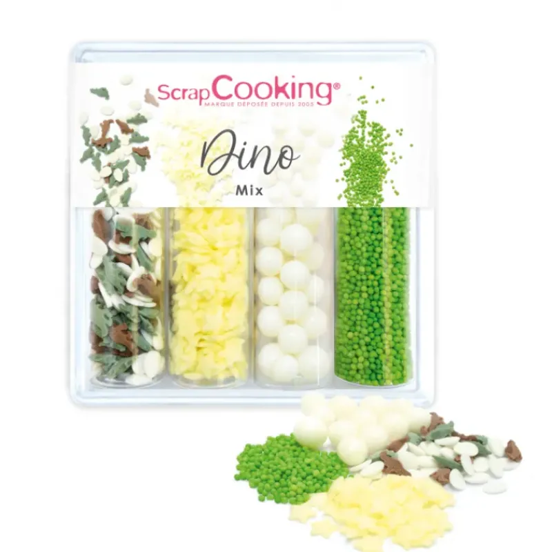 Décoration Comestible*SCRAPCOOKING 4 Décors en Sucre Dino Mix 61 g