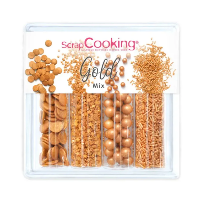 Décoration Comestible*SCRAPCOOKING 4 Décors en Sucre Gold Mix 62 g