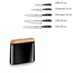 Rangement Couteaux|Couteau À Pain*SABATIER Bloc Couteau Noir Manille avec 5 Couteaux de Cuisine Ysis
