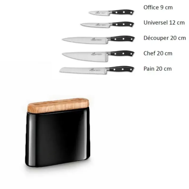 Rangement Couteaux|Couteau À Pain*SABATIER Bloc Couteau Noir Manille avec 5 Couteaux de Cuisine Ysis