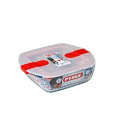 Conservation*PYREX Boîte de Conservation en Verre Carrée 20 x 17 cm 1 L Cook & Heat