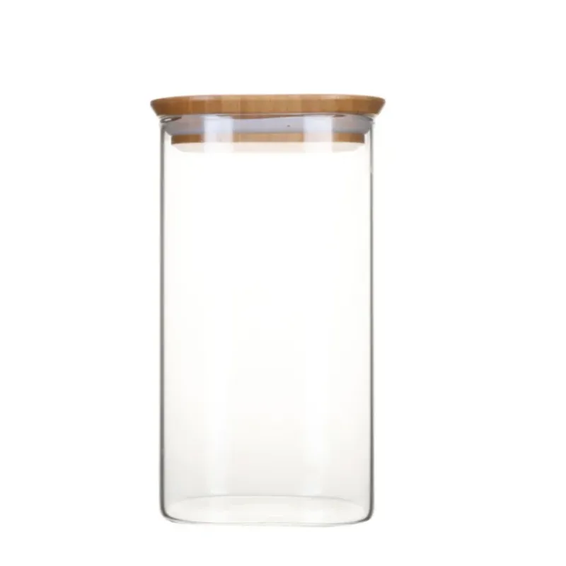 Conservation*PEBBLY Boîte de Conservation en Verre et Bambou Carré 1,4 L