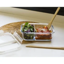 Plat De Cuisson|Conservation*PEBBLY Boîte de Conservation en Verre avec Compartiments Rectangle 1450 ml