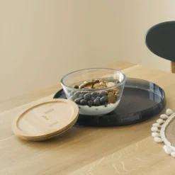 Plat De Cuisson|Conservation*PEBBLY Boîte de Conservation en Verre et Bambou Rond 770 ml