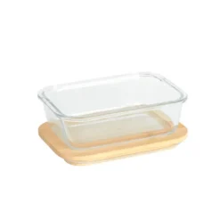 Plat De Cuisson|Conservation*PEBBLY Boîte de Conservation en Verre et Bambou Rectangle 640 ml