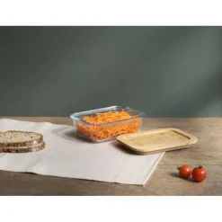 Plat De Cuisson|Conservation*PEBBLY Boîte de Conservation en Verre et Bambou Rectangle 640 ml