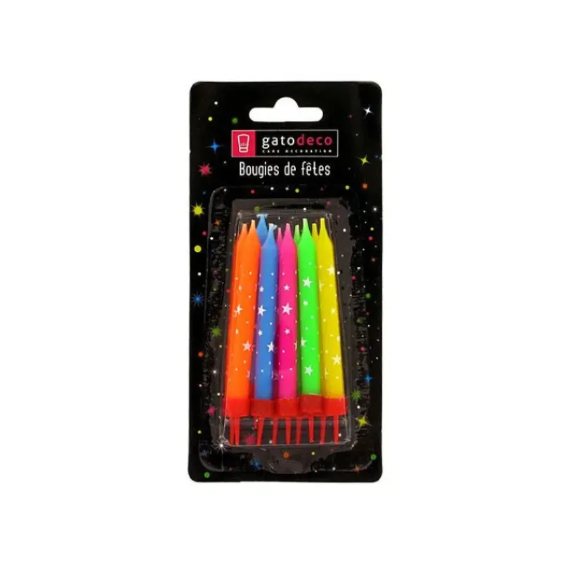 Décoration Gâteau*GATODECO Bougies Multicolores à Etoiles Blanches (x10) Gatodéco
