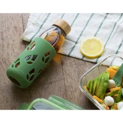 Carafe, Pichet*PEBBLY Bouteille en Verre avec Protection Silicone Vert 55 cl