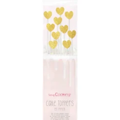 Décoration Gâteau*SCRAPCOOKING Cake Topper long 20 cm cœur doré (x10)