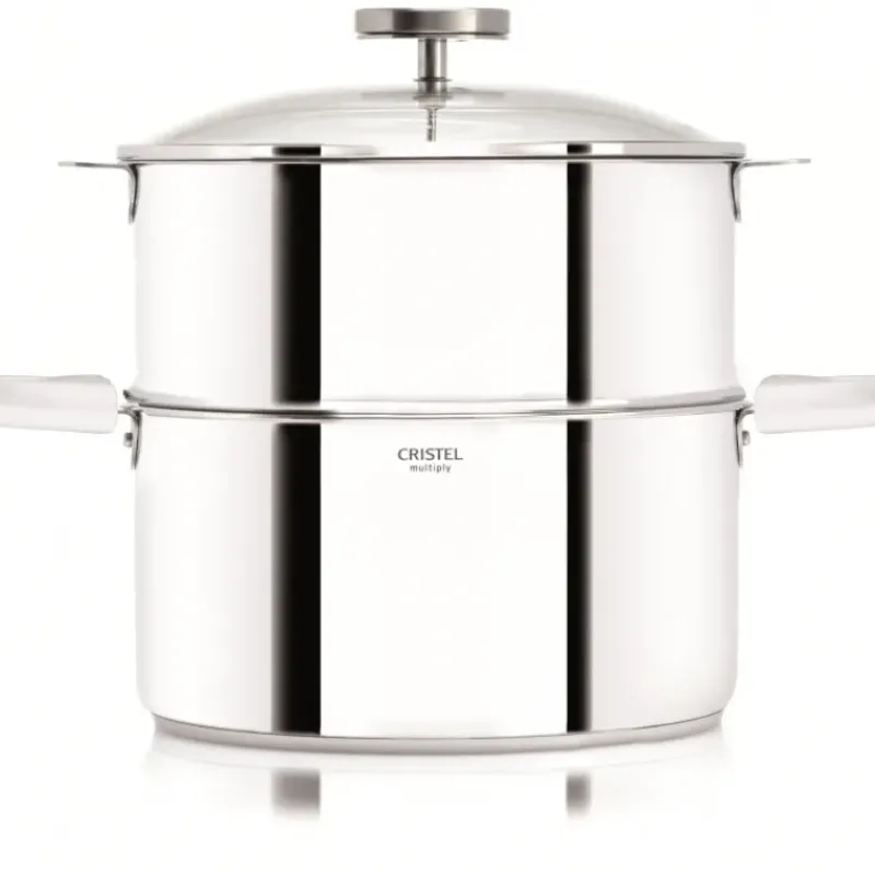 Cuiseur Vapeur|Casseroles*CRISTEL Casserole et Cuit Vapeur Inox Ø 24 cm Anses Mutine Blanc Biome