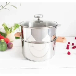 Cuiseur Vapeur|Casseroles*CRISTEL Casserole et Cuit Vapeur Inox Ø 24 cm Anses Hêtre Biome