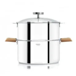 Cuiseur Vapeur|Casseroles*CRISTEL Casserole et Cuit Vapeur Inox Ø 24 cm Anses Hêtre Biome