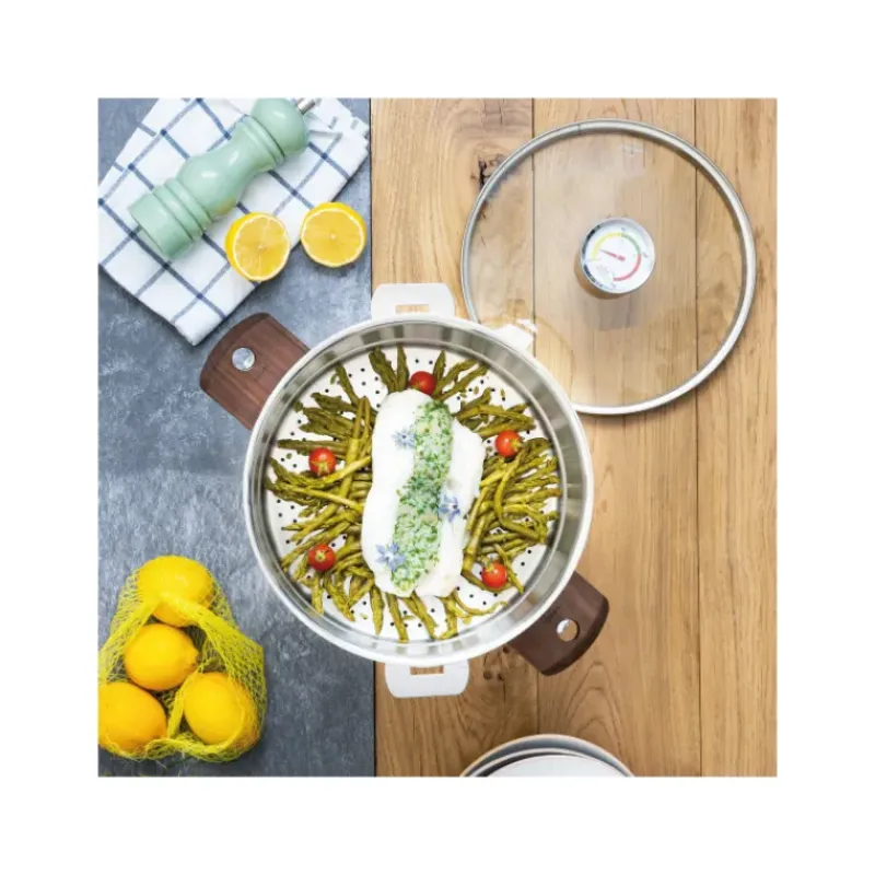 Cuiseur Vapeur|Casseroles*CRISTEL Casserole et Cuit Vapeur Inox Ø 24 cm Anses Hêtre Biome