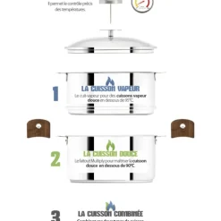 Cuiseur Vapeur|Casseroles*CRISTEL Casserole et Cuit Vapeur Inox Ø 20 cm Anses Mutine Blanc Biome