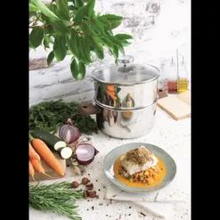 Cuiseur Vapeur|Casseroles*CRISTEL Casserole et Cuit Vapeur Inox Ø 20 cm Anses Mutine Blanc Biome