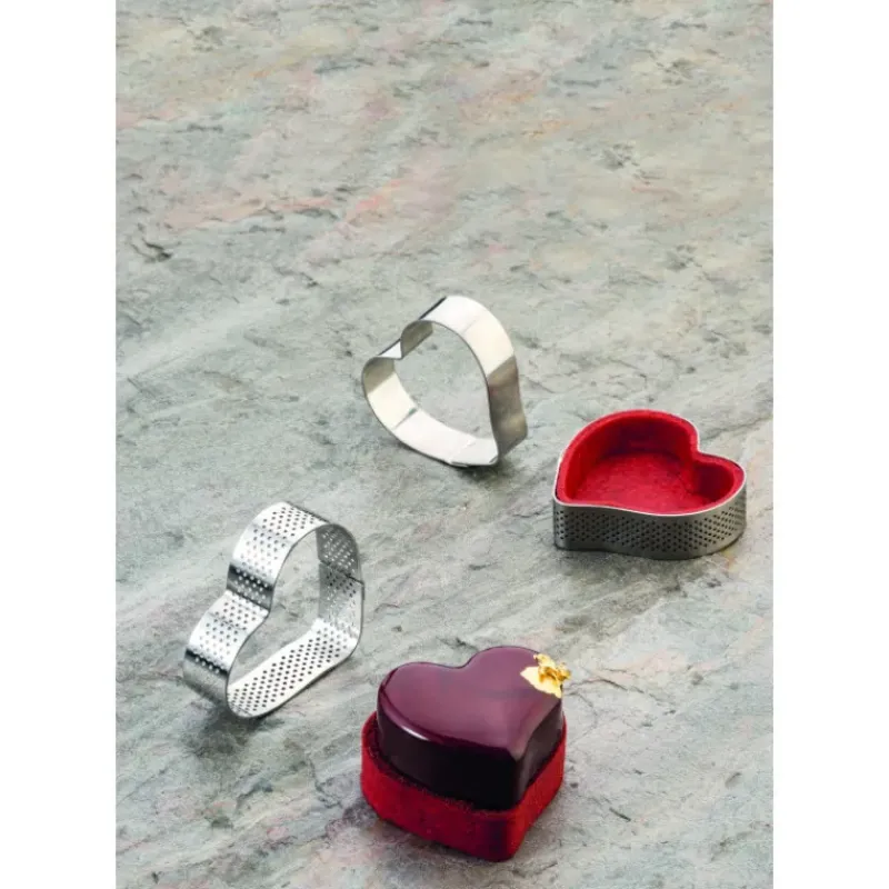 Cercle À Patisserie*PAVONI Cercle à Tarte Coeur Inox Micro-perforé 7,5 x 7 cm x H 2 cm