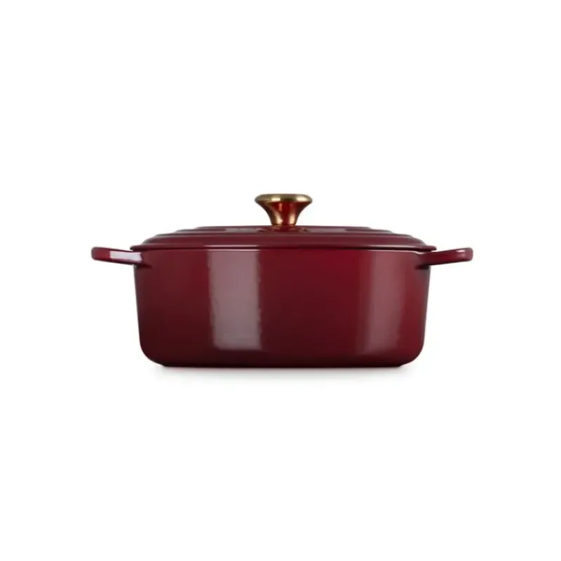 Cocotte En Fonte*LE CREUSET Cocotte en Fonte Ovale 29 cm Garnet Bouton Doré Signature