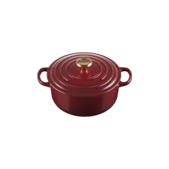 Cocotte En Fonte*LE CREUSET Cocotte en Fonte Ronde 20 cm Garnet Bouton Doré Signature
