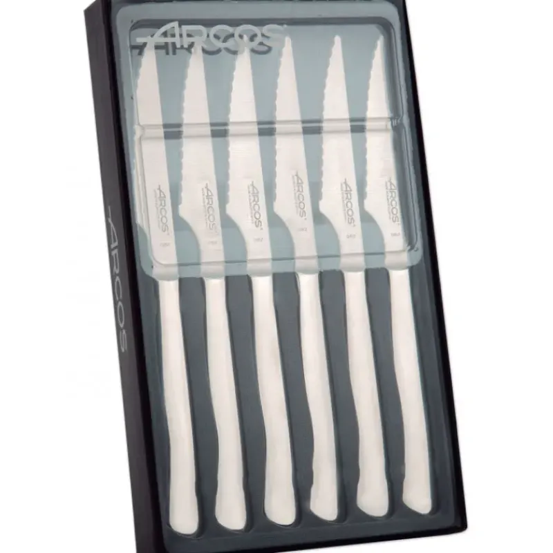 Couverts*ARCOS Coffret 6 Couteaux à Steak 11 cm Lame Crantée Acier Inoxydable