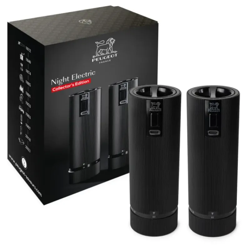 Moulin*PEUGEOT Coffret 2 Moulins Electriques Sel & Poivre Noir Mat 15 cm