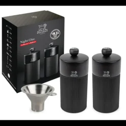 Moulin*PEUGEOT Coffret 2 Moulins Manuels Sel & Poivre Noir Mat 12 cm + Entonnoir