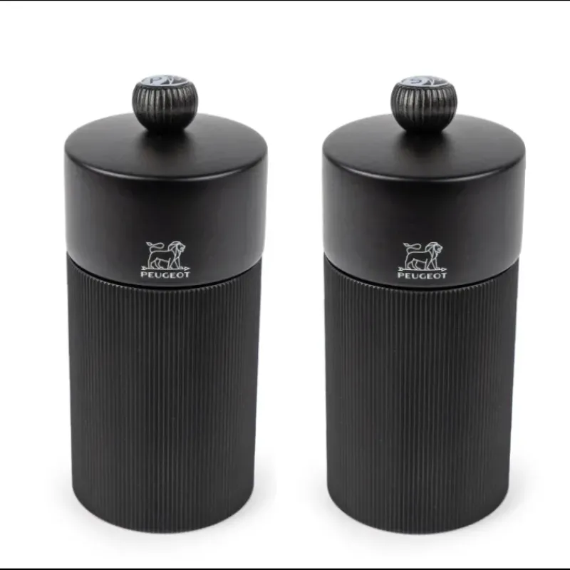 Moulin*PEUGEOT Coffret 2 Moulins Manuels Sel & Poivre Noir Mat 12 cm + Entonnoir