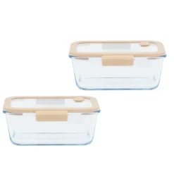 Conservation*PEBBLY Coffret de 2 Boîtes de Conservation en Verre et Pompe de Mise Sous-Vide