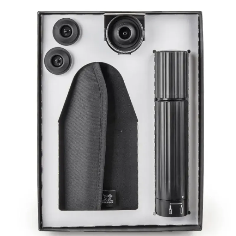 Accessoires Vin*PEUGEOT Coffret Pompe à Vin et Champagne Double Manuelle ABS + Rafraichisseur Frizz Noir