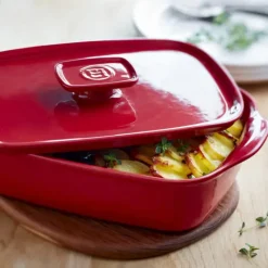 Couvercle De Cuisson*EMILE HENRY Couvercle Rectangulaire en Céramique pour Plat à Four 25 x 18 cm Grand Cru