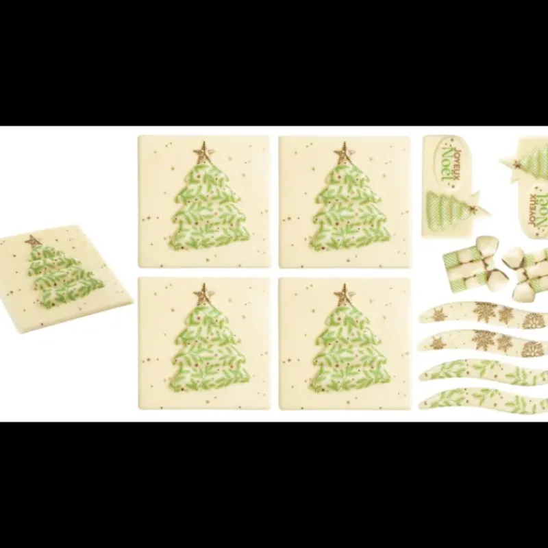 Décoration Comestible*FLORENSUC Décoration Bûche de Noël en Chocolat Blanc Joyeux Noël (x48)