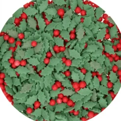Décoration Comestible*FUNCAKES Décoration en Sucre Mélange Holly Feuilles de Houx et Baies 55 g