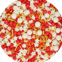 Décoration Comestible*FUNCAKES Décoration en Sucre Mélange Jolly Rouge et Or Noël 65 g