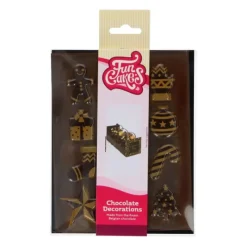 Décoration Comestible*FUNCAKES Décors Chocolat Noir Motifs Noël Doré (x12)