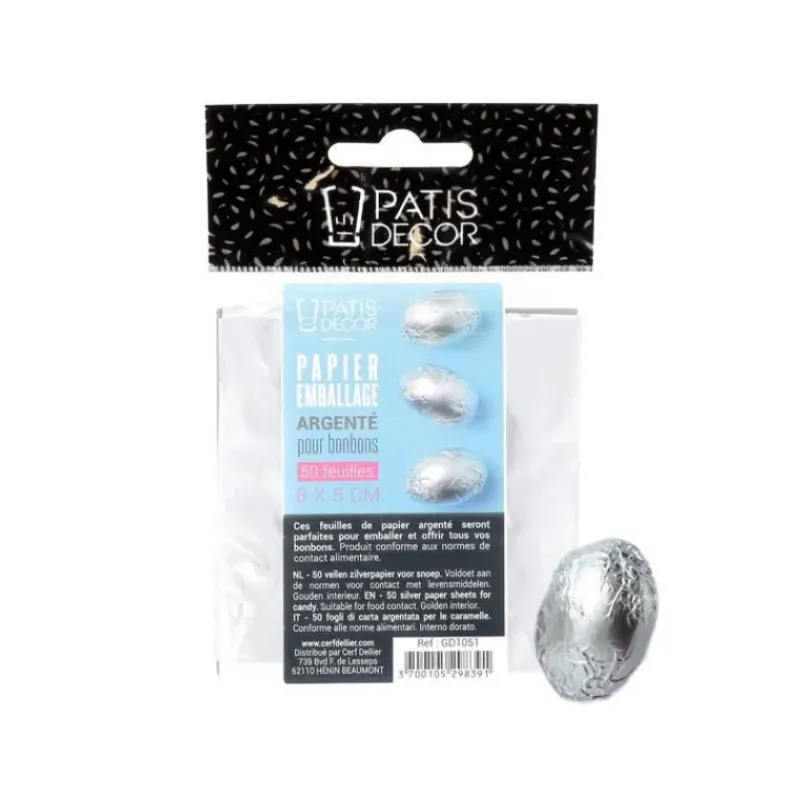 Emballage Alimentaire*PATISDECOR Emballage Pour Bonbons Argenté 50 feuilles Patisdécor