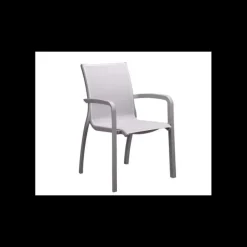 Mobilier Terrasse Restaurant*GROSFILLEX Fauteuil d'extérieur Noir Volcanique et Toile Gris Chinée Sunset