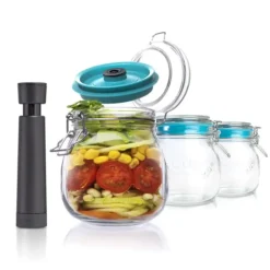 Machine Sous Vide|Conservation*AIRTENDER Kit de Mise Sous-Vide 3 Bocaux Kilner 0,5 L avec Couvercles et Pompe