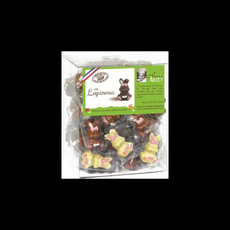 Confiserie*ABTEY Lapin Décoré Chocolat Lait et Blanc 10g x45