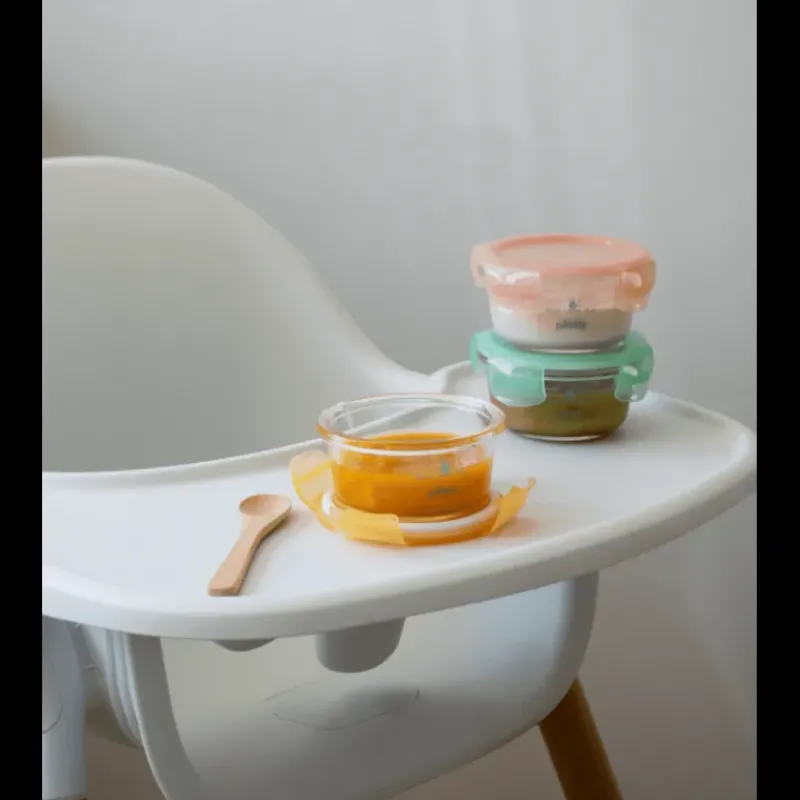 Conservation*PEBBLY Lot 3 Boîtes de Conservation Rondes pour Bébé en Verre Graduées 240 ml