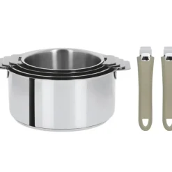 Casseroles*CRISTEL Lot de 4 Casseroles inox avec 2 Poignées Taupe Mutine Amovibles