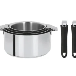 Casseroles*CRISTEL Lot de 4 Casseroles inox avec 2 Poignées Noires Mutine Amovibles