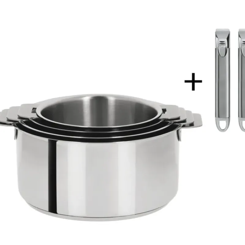 Casseroles*CRISTEL Lot de 4 Casseroles inox Mutine avec 2 Poignées Zénith Amovibles