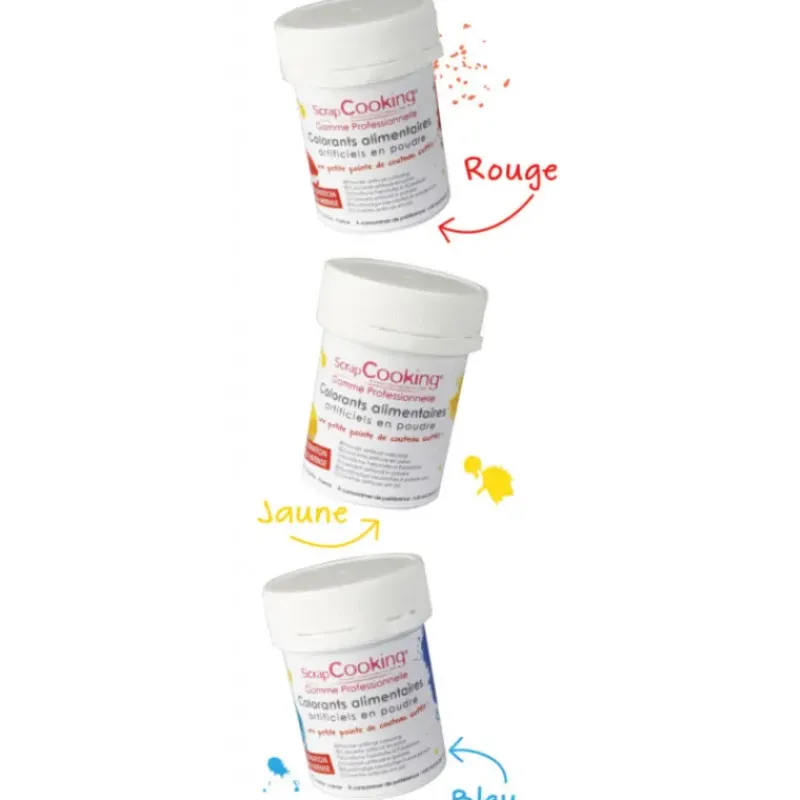 Colorants Alimentaires*SCRAPCOOKING Lot de 3 Colorants Alimentaires en Poudre Rouge / Jaune / Bleu