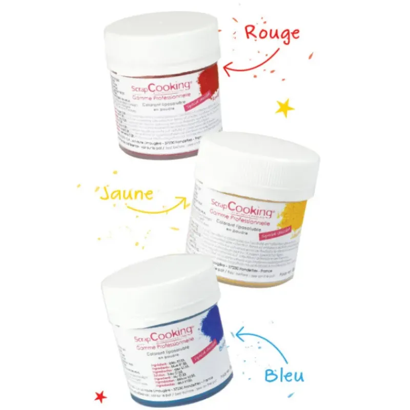 Colorants Alimentaires*SCRAPCOOKING Lot de 3 Colorants Liposolubles en Poudre Rouge / Bleu / Jaune