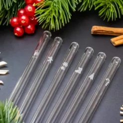 Accessoires Bar*CUISINEADDICT Paille Réutilisable en Verre Noël 20cm droite x6 HALM