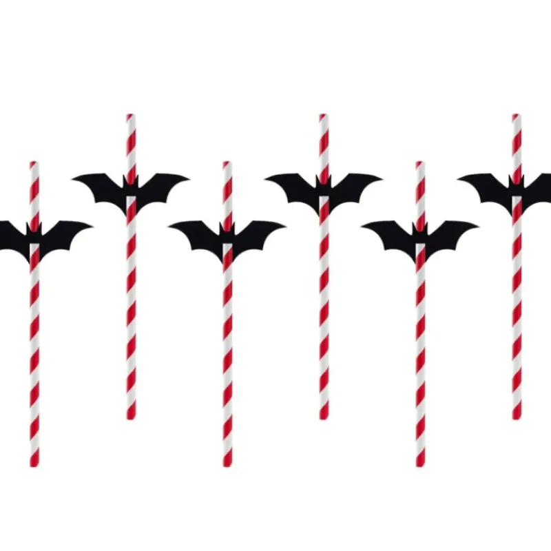 Accessoires Bar*PARTYDECO Pailles en Papier Halloween Chauve-Souris PartyDéco (x6)