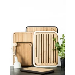 Planches À Découper*PEBBLY Planche à Pain Bambou 35 x 25 cm Blanc