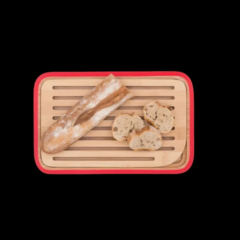 Planches À Découper*PEBBLY Planche à Pain Bambou 28 x 18 cm Rouge