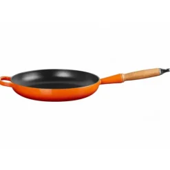 Poêles*LE CREUSET Poêle en Fonte 28 cm Volcanique avec Manche en Bois Signature