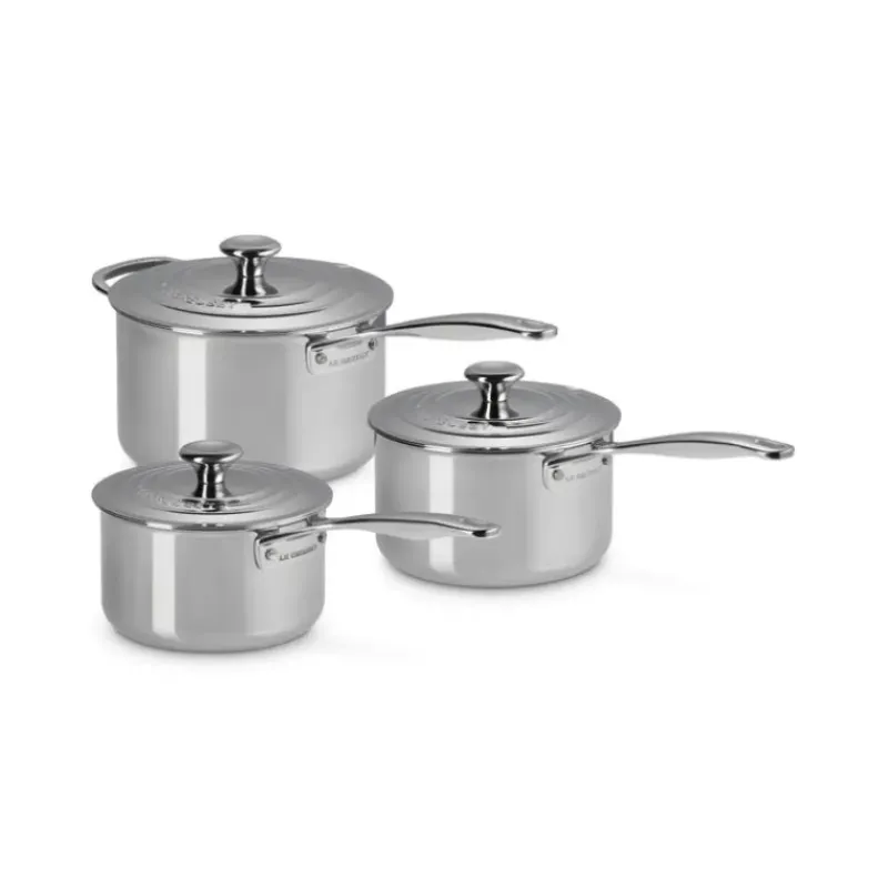 Casseroles*LE CREUSET Set 3 Casseroles Inox Signature avec Couvercle